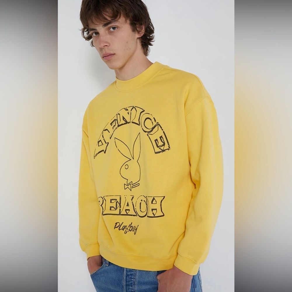 PLAYBOY Men's Crewneck Sweater in Vibrant Yellow, S